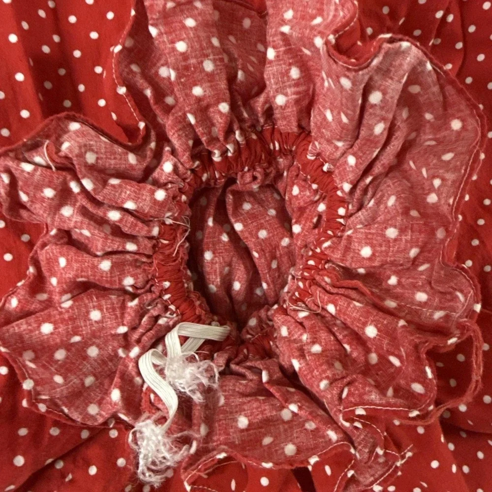 Vtg Handmade Clown Suit Polka Dot Costume Cone Hat Ruffled Collar Red White Flaw